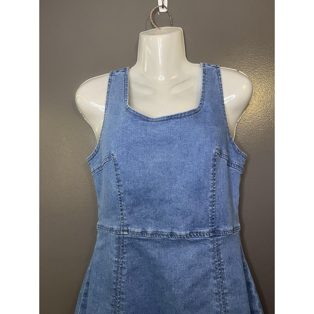 Conshvi Dress Womens Medium Blue Denim Tank Sheath Mini Zip Back Sleeveless